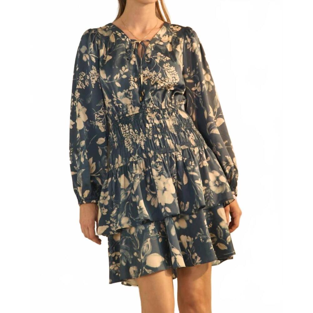 NEW ODDI floral printed peplum dress - plus in azure blue combo